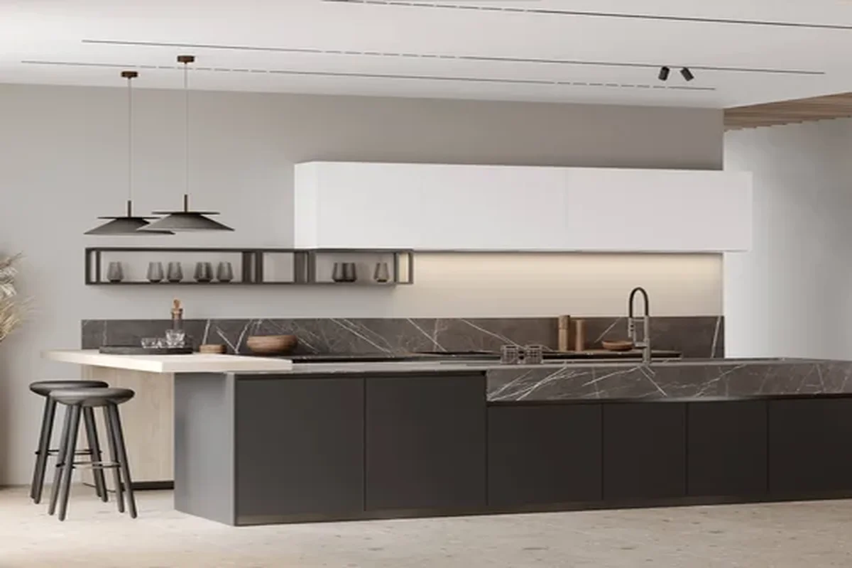KITWOOD EIGHTEEN island — marble worktop, integrated sink, custom kitchen Beirut